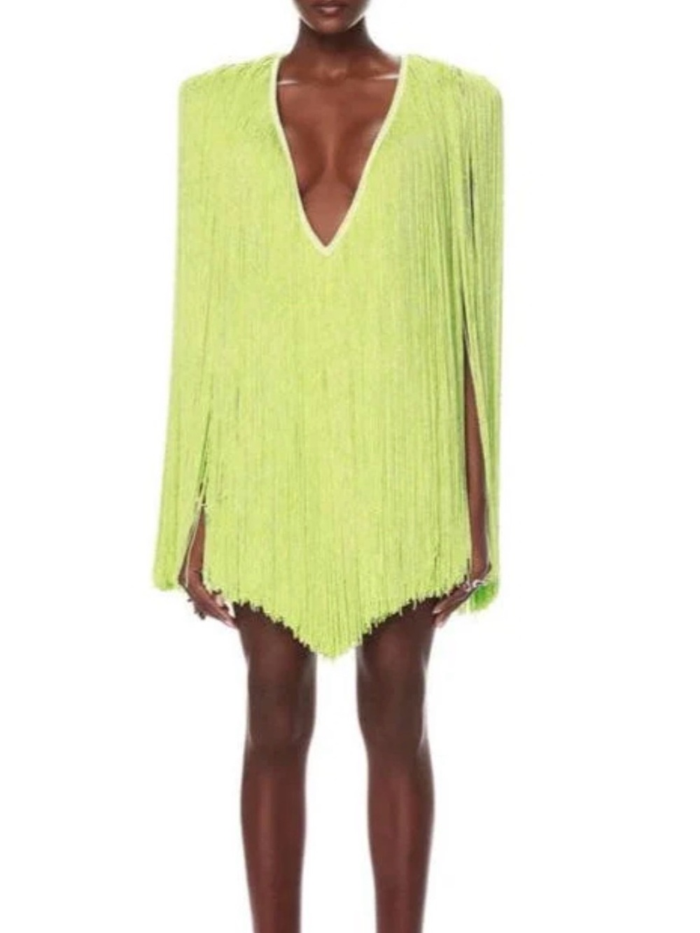 Bronx and Banco Neon Lime Fringe Mini Dress